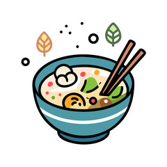 Japanese Style Soup Bowl with Ingredients Icon – Vector Traditional Cuisine and Food Symbol