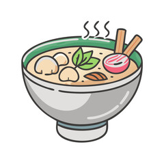 Japanese Style Soup Bowl with Ingredients Icon – Vector Traditional Cuisine and Food Symbol