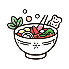 Japanese Style Soup Bowl with Ingredients Icon – Vector Traditional Cuisine and Food Symbol