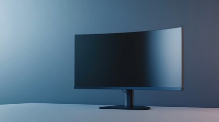 Modern curved monitor on a stand, minimalist aesthetic
