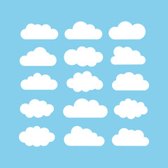 Clouds vector set. Various cloud designs in blue and white on a flat background