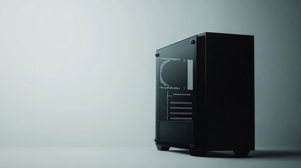 Fototapeta premium Sleek black computer case, featuring a side panel window