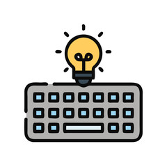 Keyboard with Light Bulb Icon Representing Digital Creativity and Innovation – Vector Technology Concept