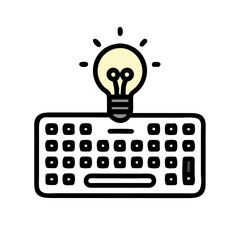 Keyboard with Light Bulb Icon Representing Digital Creativity and Innovation – Vector Technology Concept