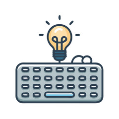 Keyboard with Light Bulb Icon Representing Digital Creativity and Innovation – Vector Technology Concept