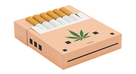 Isolated Cigarettes Pack with Marijuana Leaf