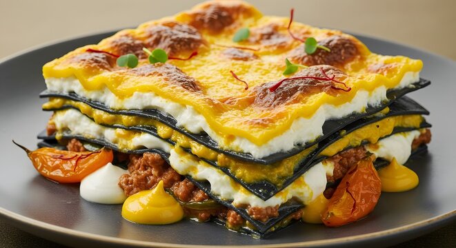 Gourmet Black Lasagna Recipe Layers of Deliciousness with Saffron and Creamy Ricotta