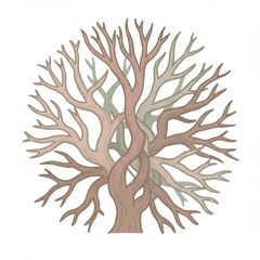 Circular Tree Branch Illustration with Pale Brown Hues