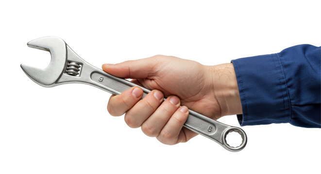 Isolated Hand Holding Wrench on White Background