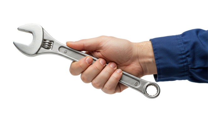 Isolated Hand Holding Wrench on White Background