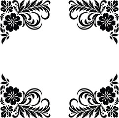 Floral corner frame vector silhouette illustration isolated on a white background