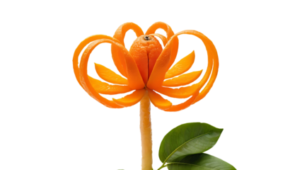 Orange fruit carving flower art food presentation creative design vegetarian garnish healthy eating style on transparent background