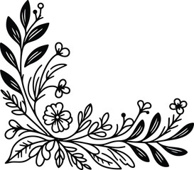 Floral corner frame vector silhouette illustration isolated on a white background