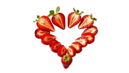 Strawberry heart shape creative food photography healthy fruit valentine's day love red berry dessert sweet treat 100 on transparent background