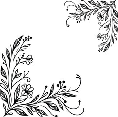 Floral corner frame vector silhouette illustration isolated on a white background