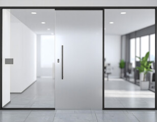mockup of a modern office glass door