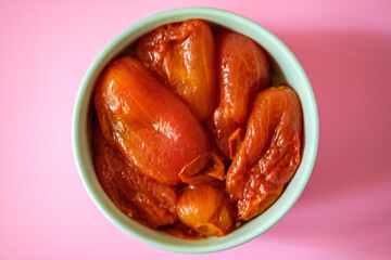 Bowl Of Healthy Cooked Plum Tomatoes With Skin Removed