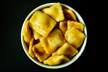 Bowl of Cooked Italian Style Ravioli Pasta