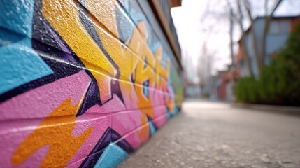 Vibrant Graffiti Wall in an Urban Alley Showcasing Colorful Street Art
