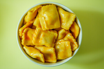 Bowl of Cooked Italian Style Ravioli Pasta