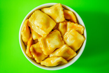 Bowl of Cooked Italian Style Ravioli Pasta