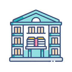 Obraz premium Library Building with Bookshelves Icon – Education and Knowledge Center Vector Design