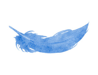 Naklejka premium Watercolor illustration hand drawn blue curved airy bird feather