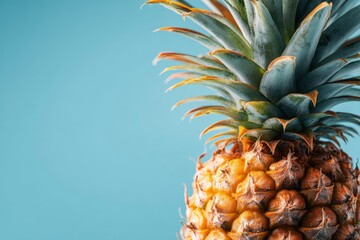 Pineapple Close Up on Blue Background