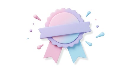Fototapeta premium A badge style circular banner with ribbon ends and soft shadows, pastel colors, white background 