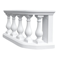 Elegant White Railing with Pillars, Isolated on Transparent Background PNG