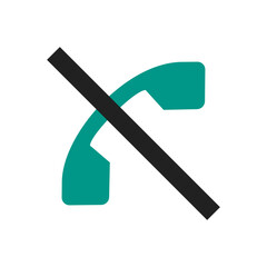 A teal phone receiver with a black diagonal line through it indicating no calls or communication mode
