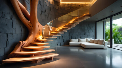 beautiful interior design with wooden steps