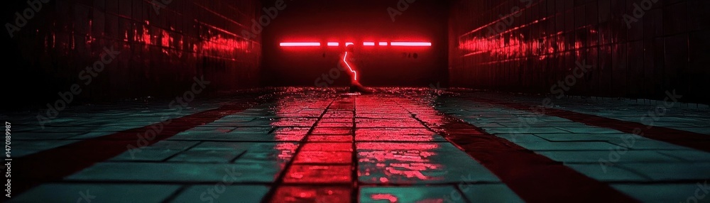 Poster a dark red lighted hallway leads to a source of light