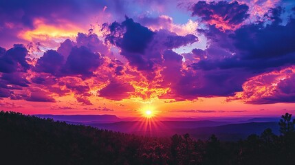 Vibrant sunset over a mountain range