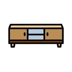 Obraz premium Low TV Cabinet or Console Table Icon – Home Furniture Symbol