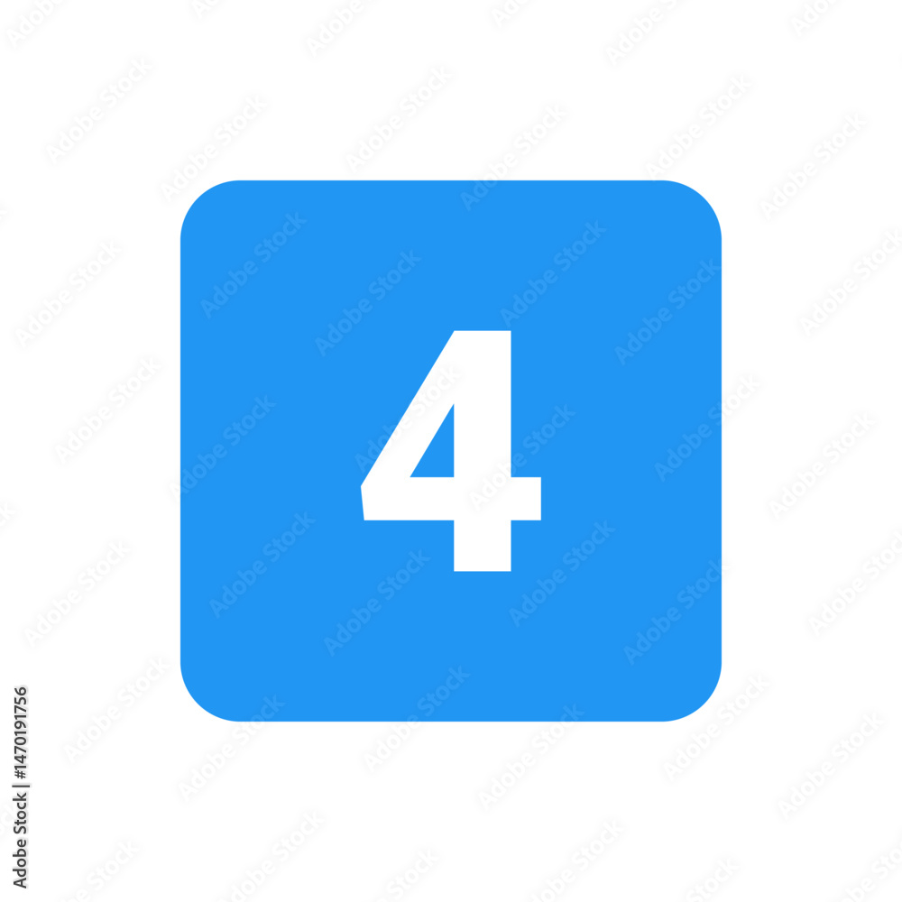 Poster white number four on a rounded blue square background creating a simple graphic design element for u