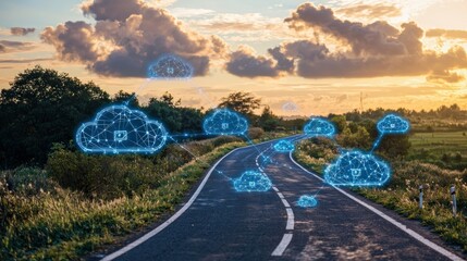 Cloud computing network connecting rural road