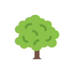 Illustration of a tree with a brown trunk and a green crown with darker green bean shapes inside it