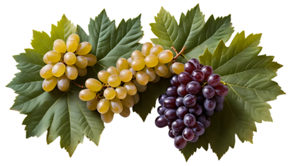 Fresh grapes harvest white and red grape varieties with leaves healthy fruit food background image stock photo on transparent background