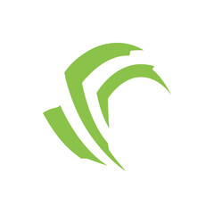 Illustration of a stylized green nvidia logo with three curved shapes on a white background design element