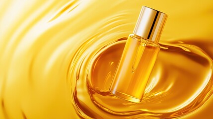 Golden Oil Bottle in Liquid Swirl