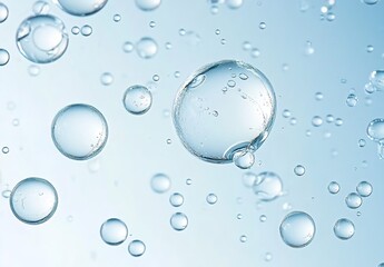 Transparent bubbles of varying sizes on clear background.