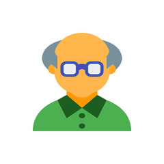 Illustration of an elderly man with glasses, a bald head, and wearing a green shirt with buttons