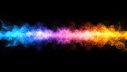 Abstract multicolored smoke stream against a black background.  Colorful, vibrant, and ethereal effect.  Streaked and wavy pattern