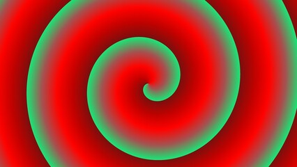 Red and green hypnotic spiral.  Gradient color transitions create a mesmerizing effect