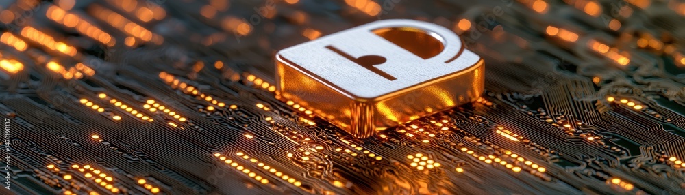 Poster a gold padlock symbol representing digital data security protection