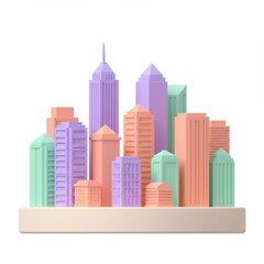 Obraz premium Pastel Cityscape: Minimalist 3D Render of Colorful Buildings