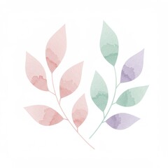 Pastel Watercolor Leaves Branch Illustration