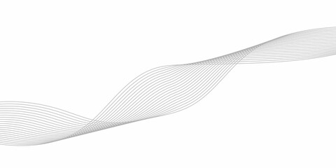  vector illustration of evenly spaced, curved gray lines forming a wave pattern on a white background, with the lines flowing smoothly from left to right and overlapping near the center.