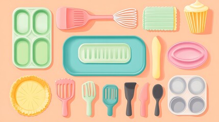Pastel Baking Utensils Flatlay. (1)